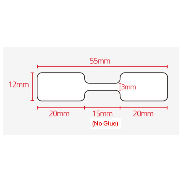 jewellery label 55mm x 12mm dumbbell shape dimension