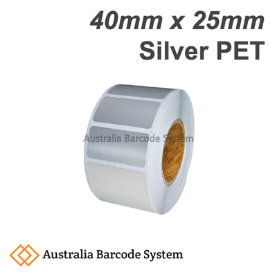 silver pet label 40mm x 25mm